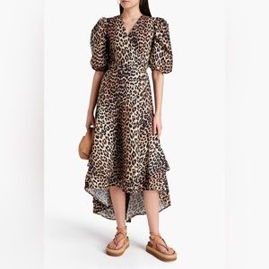 GANNI leopard midi wrap dress